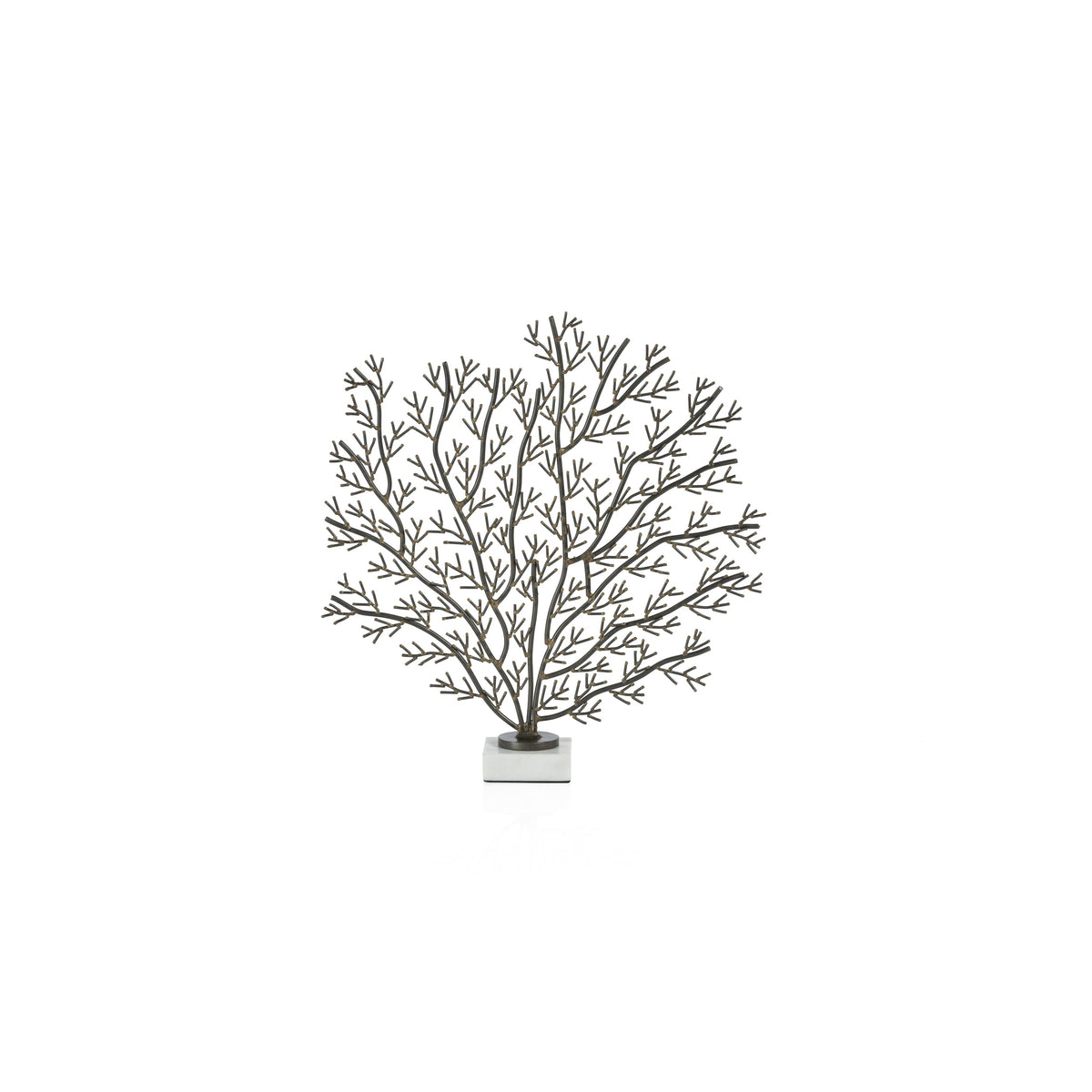 Zinc Coral Branch Metal Sculpture on Marble Base - Side View | Bone & Brass