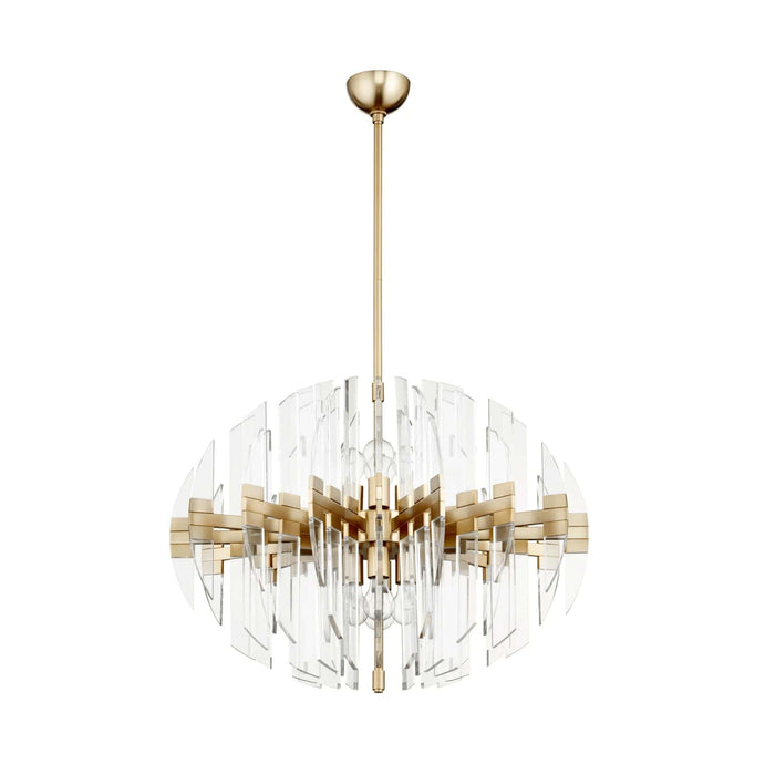 Zion Aged Brass & Acrylic Oval Chandelier with modern transparent shade and gold accents.