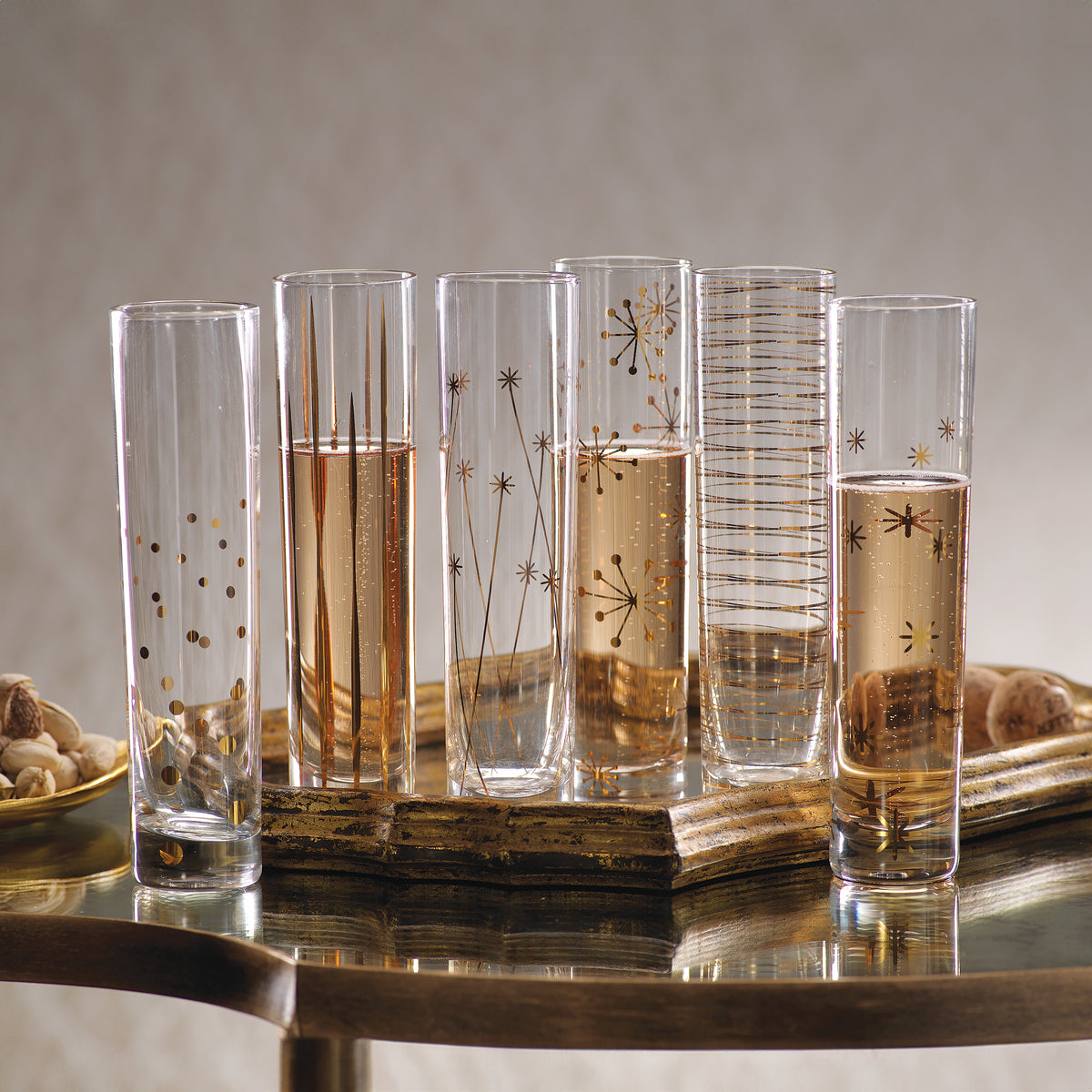 Centuri Golden Decal Champagne Glasses, Set of 6