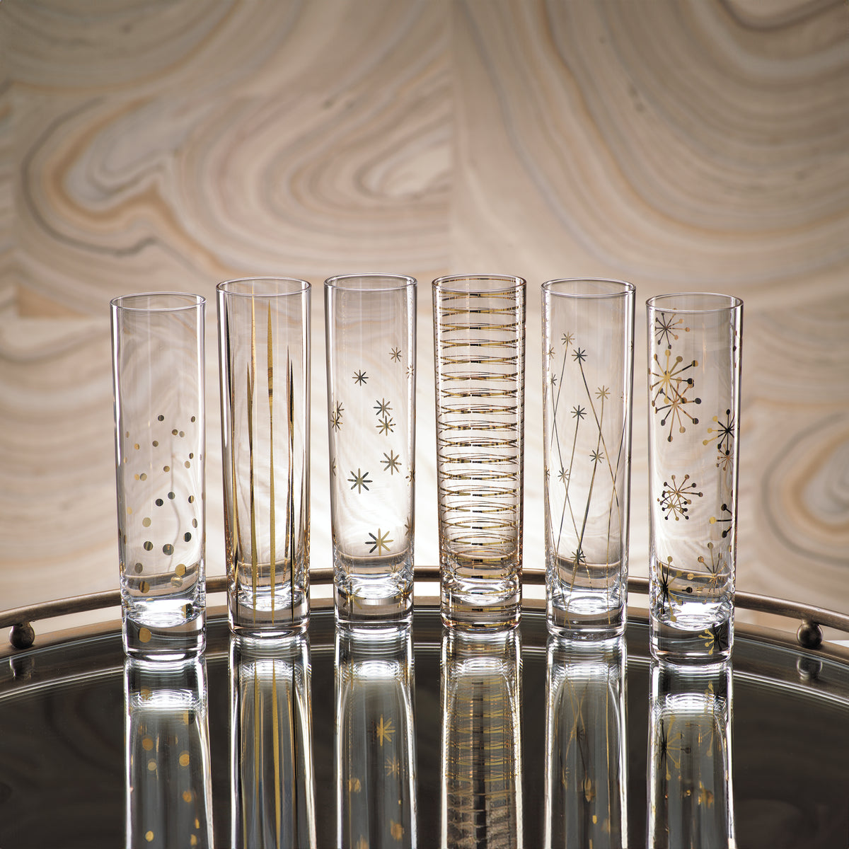 Centuri Golden Decal Champagne Glasses, Set of 6