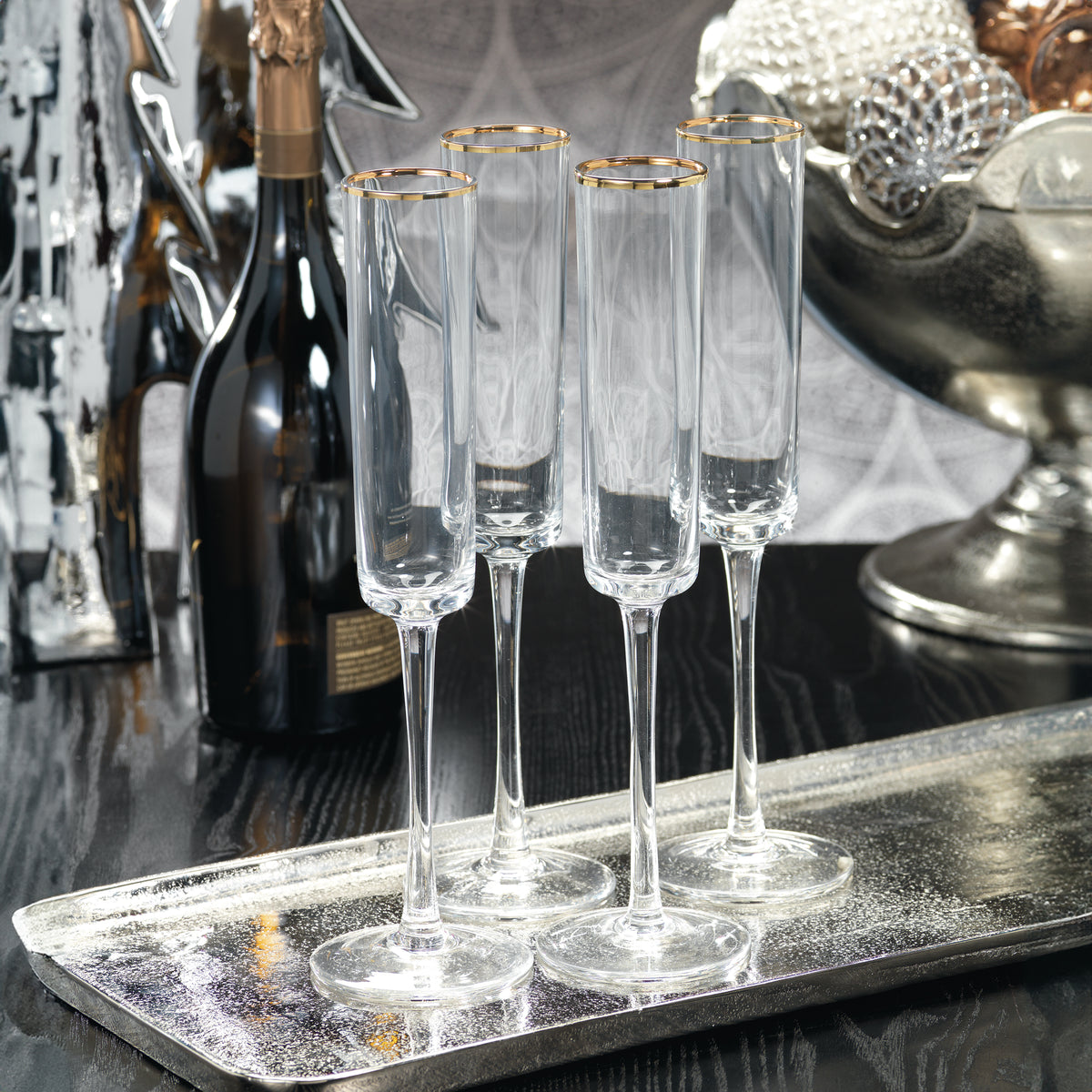 Gold Rim Champagne Flute, Set of 6