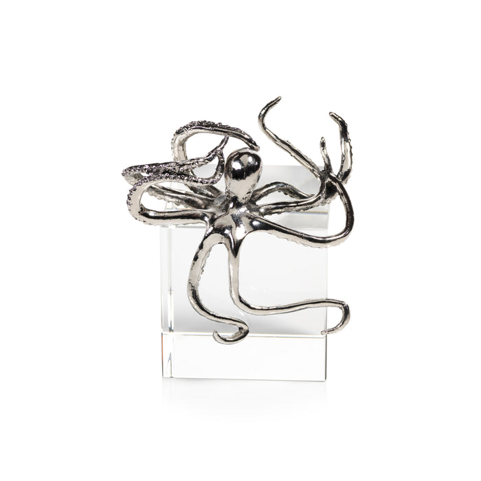 Decorative Silver Octopus Figurine on Acrylic Base | Bone & Brass
