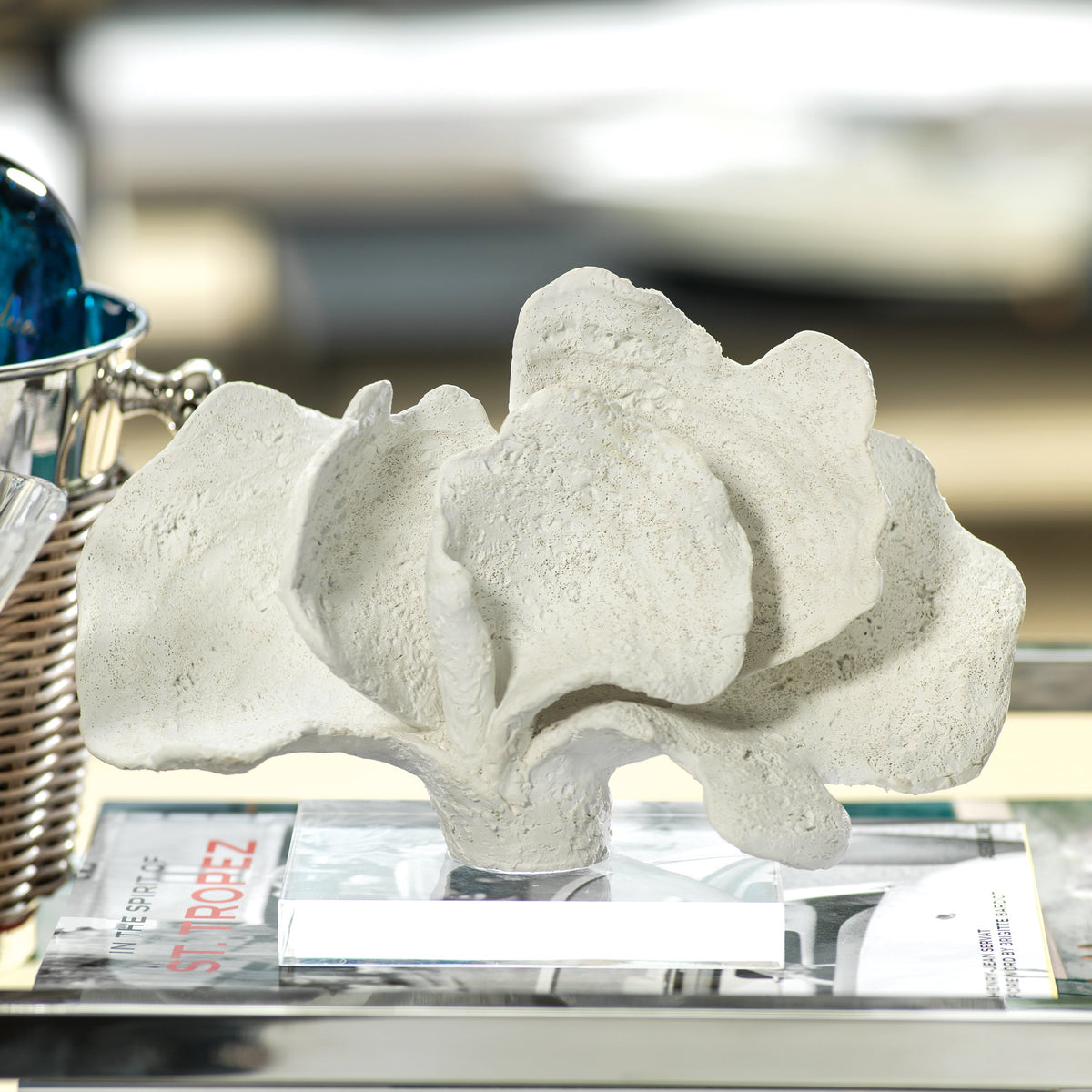 Kali Coral Sculpture on Acrylic Base, White