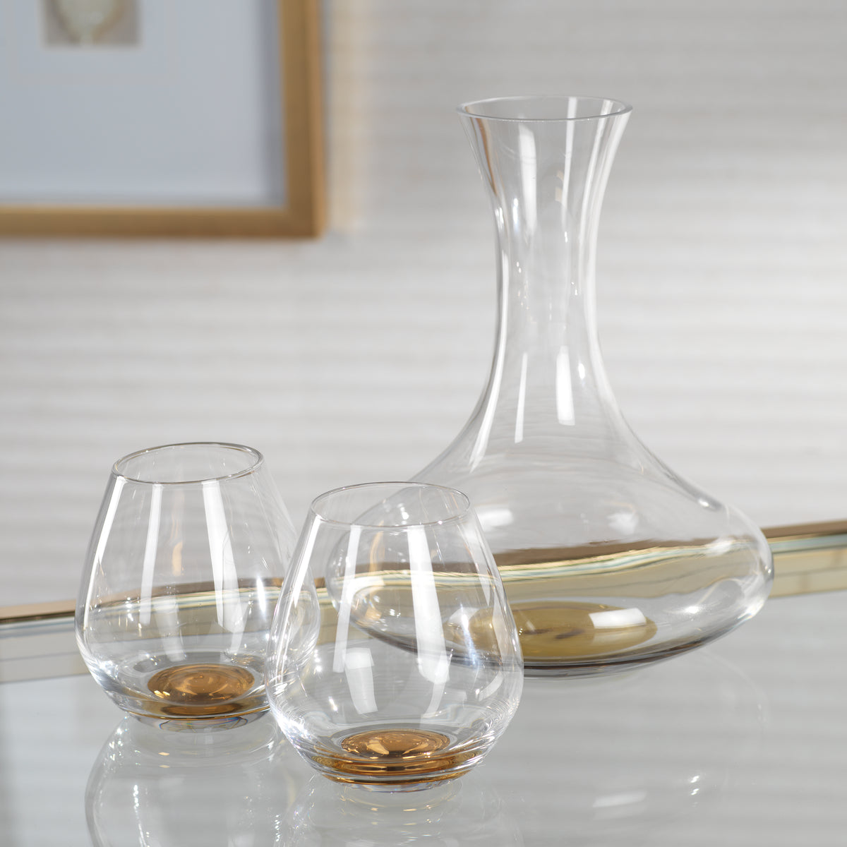 Golden Base Stemless Wine Glasses, Set of 4