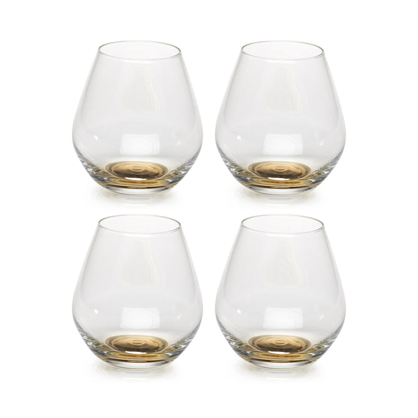 Golden Base Stemless Wine Glasses, Set of 4