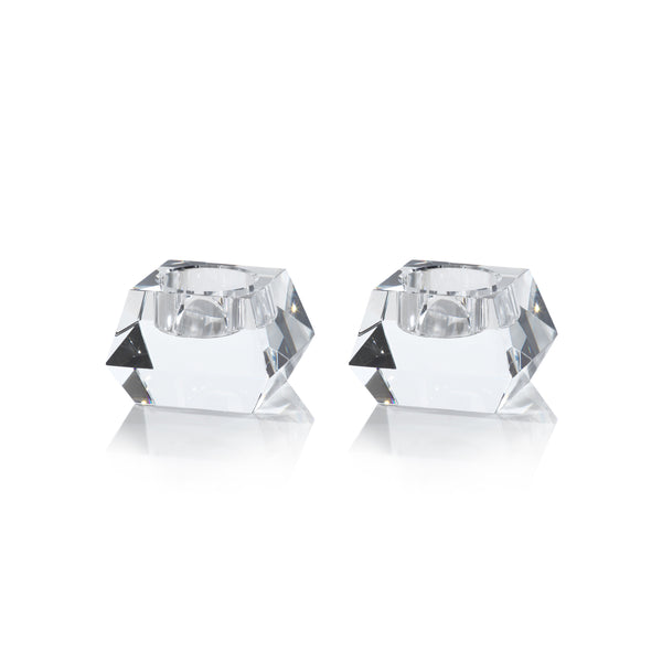 Doris Clear Crystal Tealight Candle Holders, Set of 2