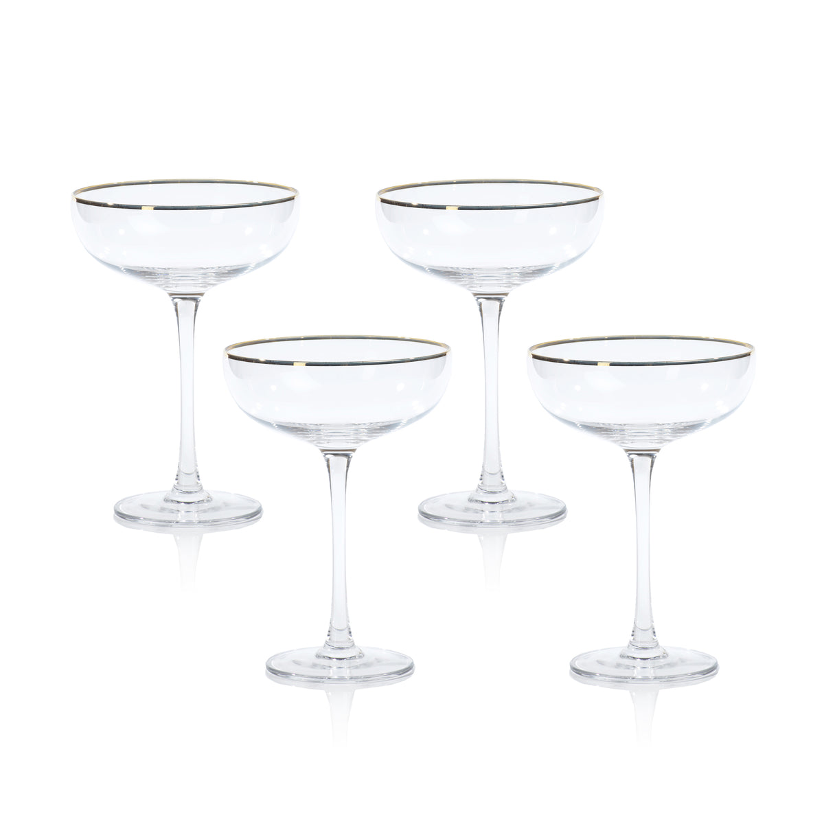 Gold Rim Tall Bowl Martini Glasses, Set of 4