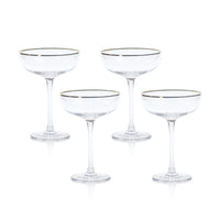 Gold Rim Tall Bowl Martini Glasses, Set of 4