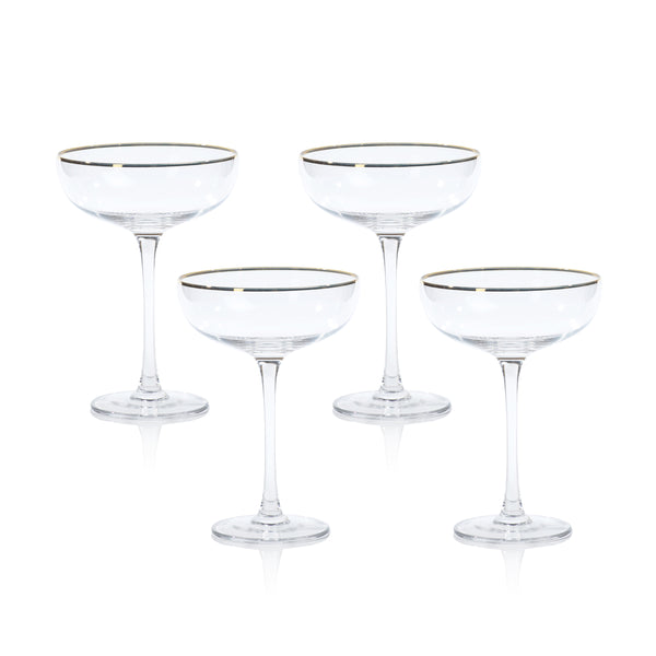 Gold Rim Tall Bowl Martini Glasses, Set of 4