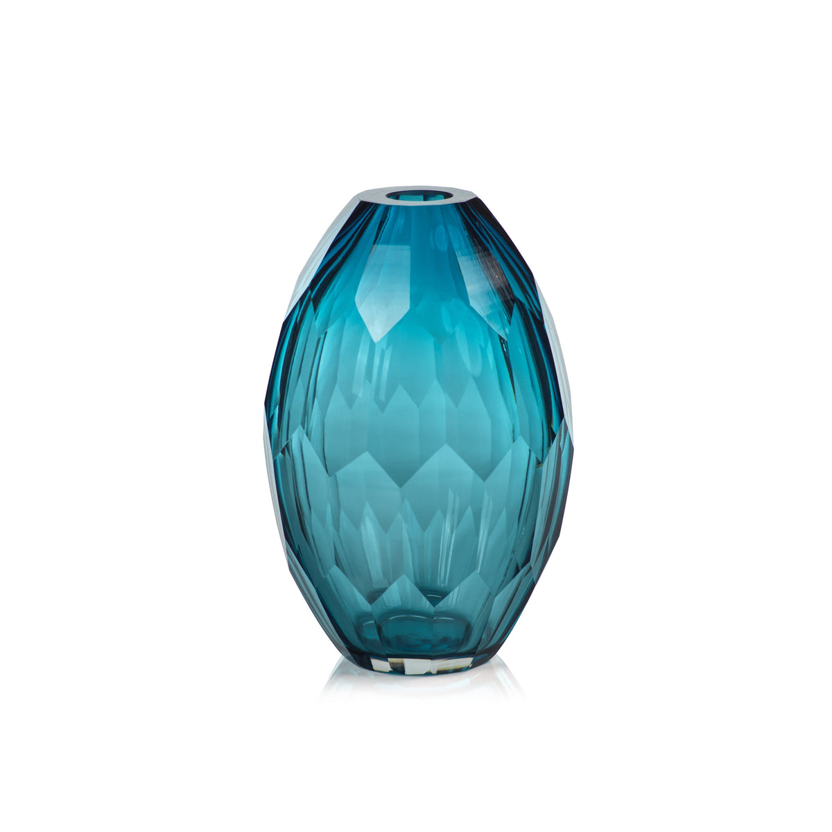 Nixon Turquoise Hand Cut Glass Vase, Tall