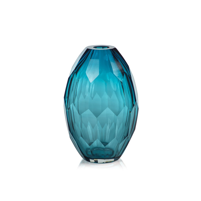 Nixon Turquoise Hand Cut Glass Vase, Tall