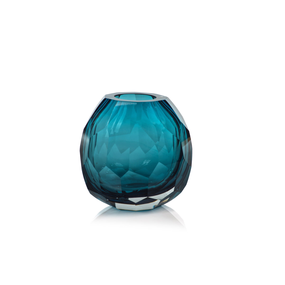 Nixon Turquoise Hand Cut Glass Vase, Medium