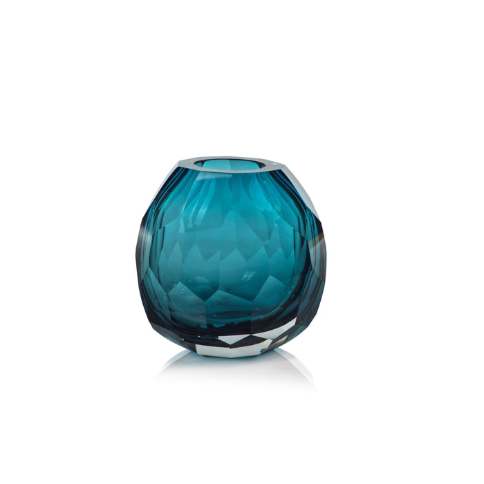 Nixon Turquoise Hand Cut Glass Vase, Medium