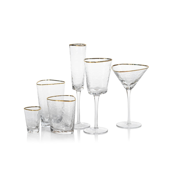 Kamarone Triangular Champagne Flutes with Gold Rim, Set of 4