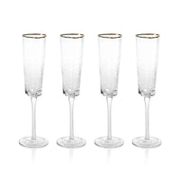 Kamarone Triangular Champagne Flutes with Gold Rim, Set of 4