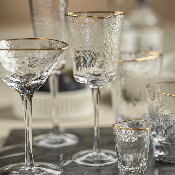 Kamarone Triangular Wine Glasses Gold Rim, Set of 4 - Glass Detail | Bone & Brass