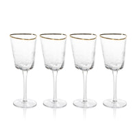 Kamarone Triangular Wine Glasses with Gold Rim, Set of 4