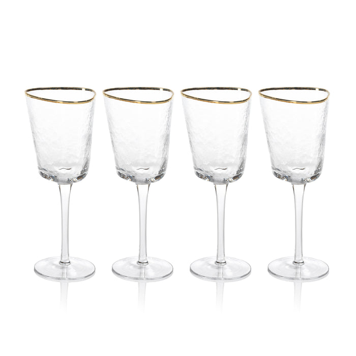 Kamarone Triangular Wine Glasses with Gold Rim, Set of 4