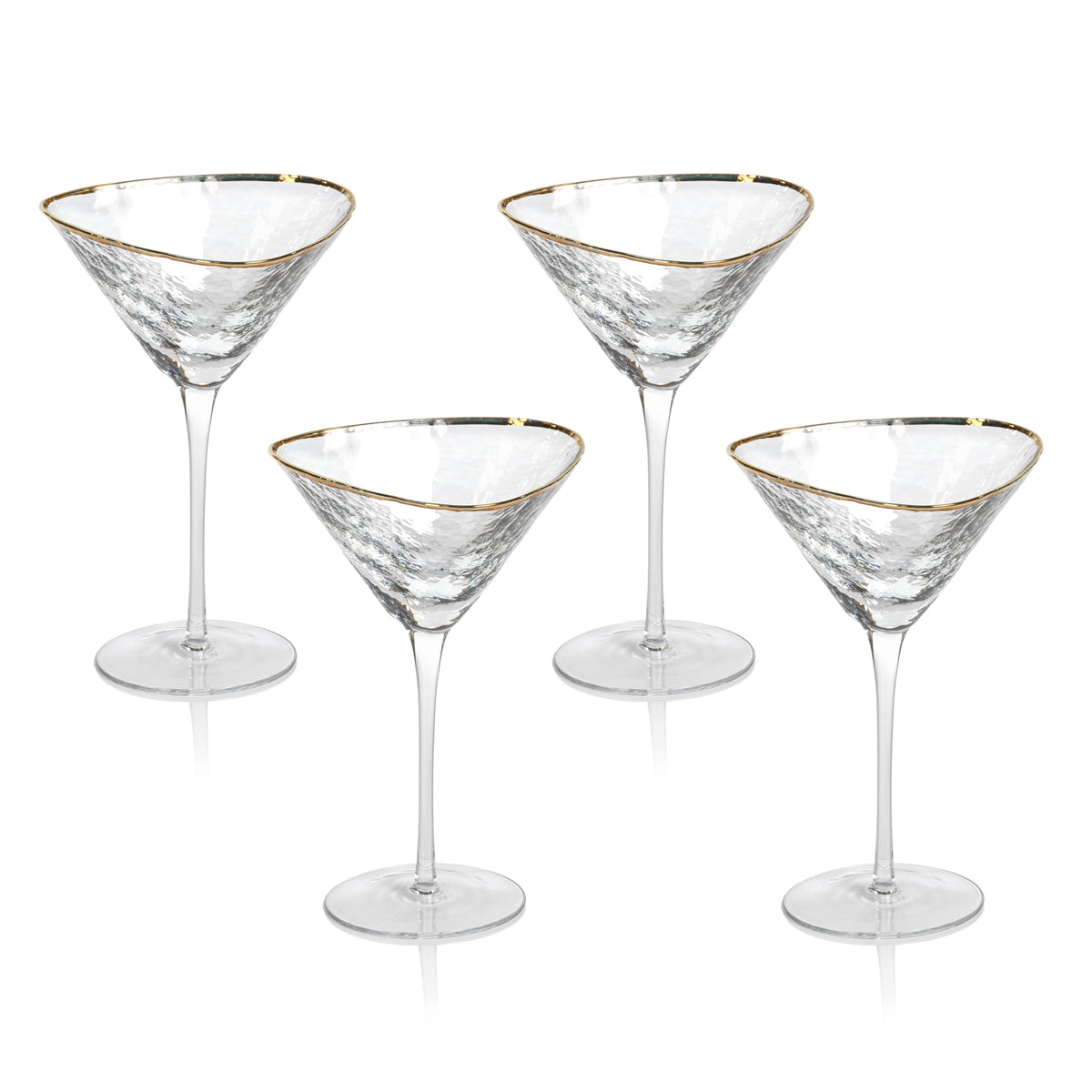 Kamarone Triangular Martini Glasses with Gold Rim, Set of 4