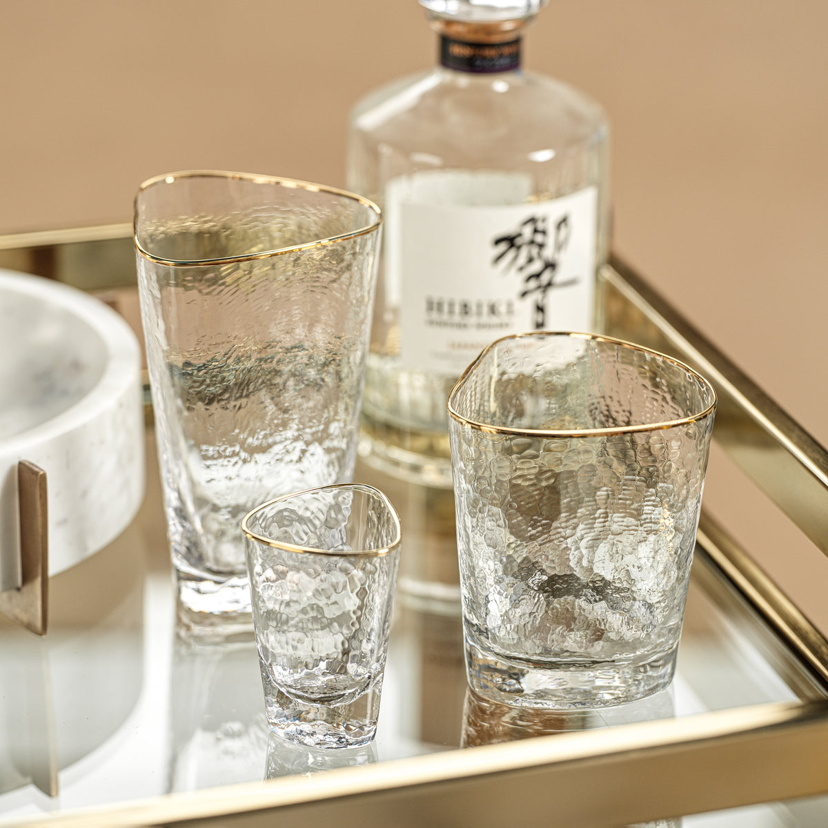 Kamarone Triangular Shot Glasses with Gold Rim, Set of 6