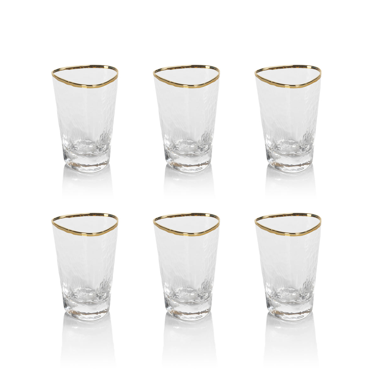 Kamarone Triangular Shot Glasses with Gold Rim, Set of 6