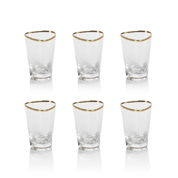 Kamarone Triangular Shot Glasses with Gold Rim, Set of 6