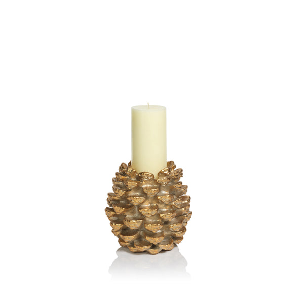 Keona Golden Pine Cone Pillar Candle Holder