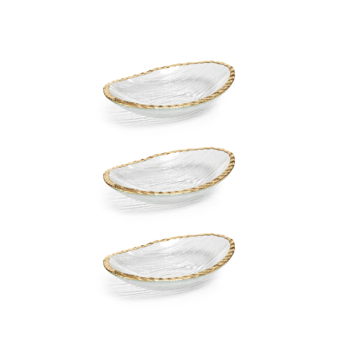 Cally Clear Textured Bowls with Gold Rim, Set of 3