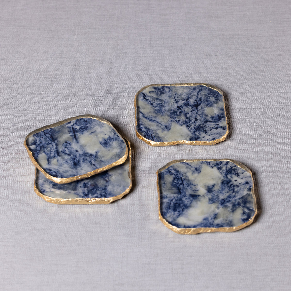 Vivienne 4-Piece Agate Blue Marble Glass Coaster Set
