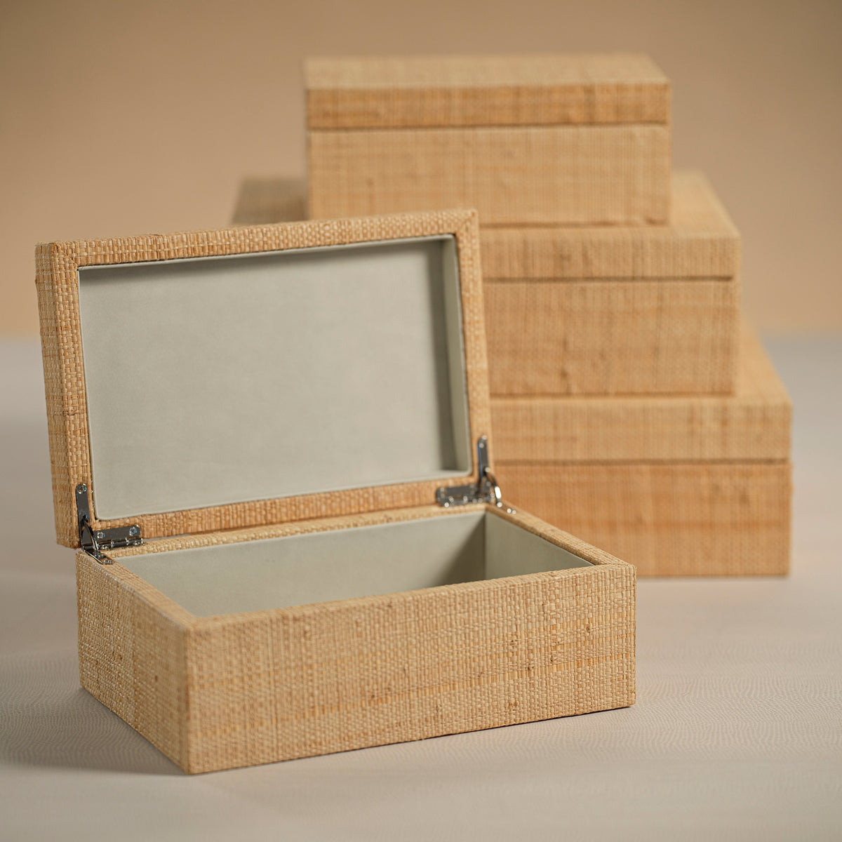 Matua Natural Grasscloth Decorative Box, Medium - Box View | Bone & Brass