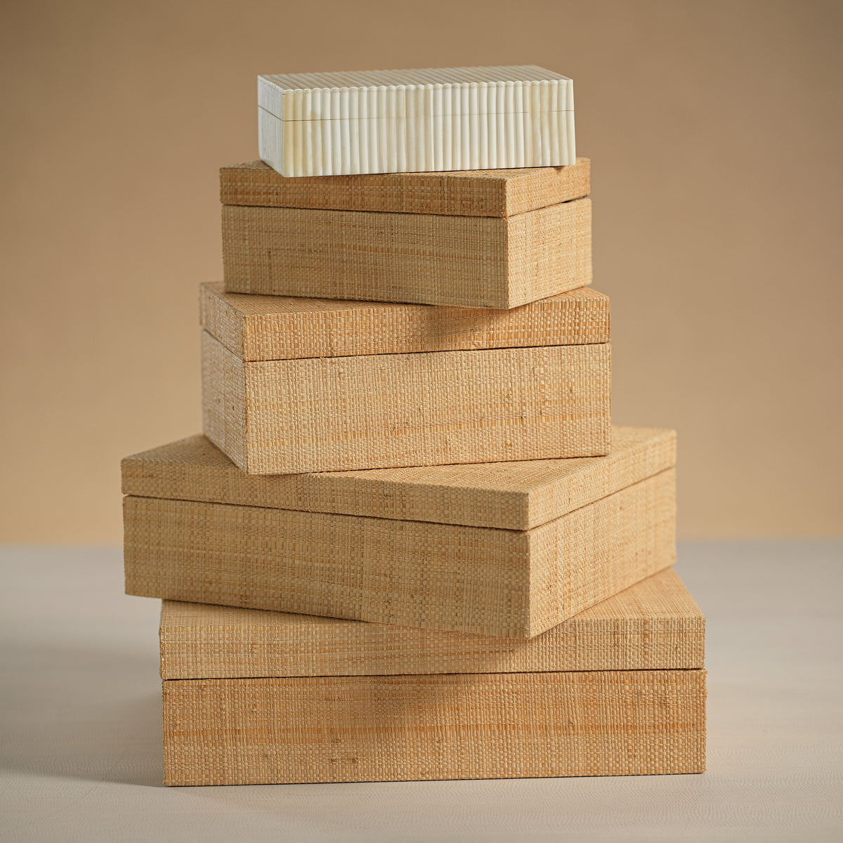 Matua Natural Grasscloth Decorative Box, Small - Box Detail | Bone & Brass