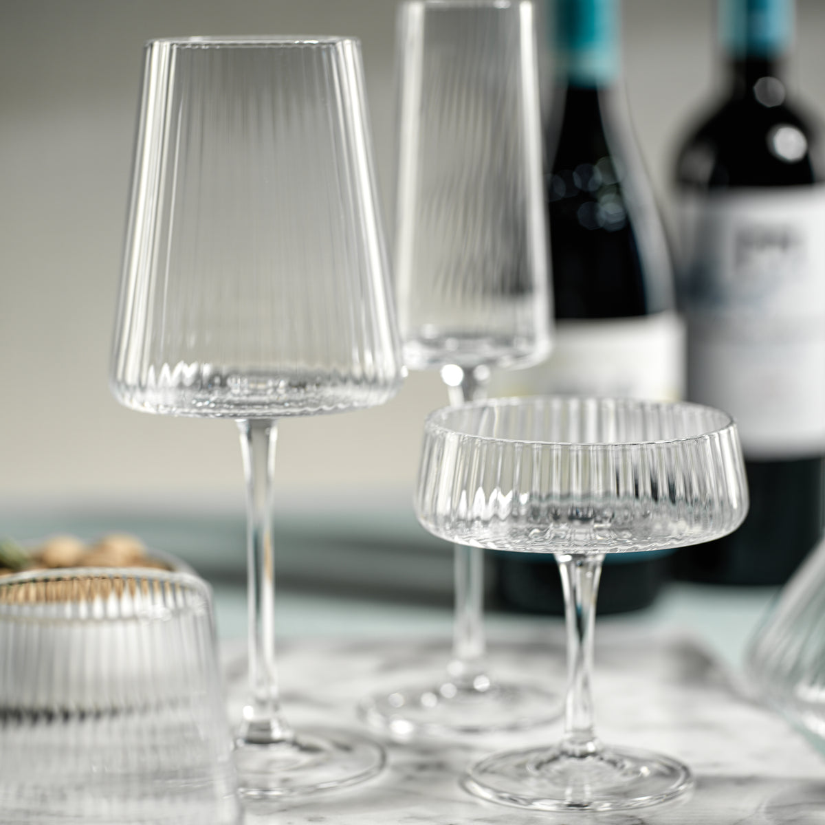 Benji Ribbed Fluted Textured Wine Glasses, Set of 4