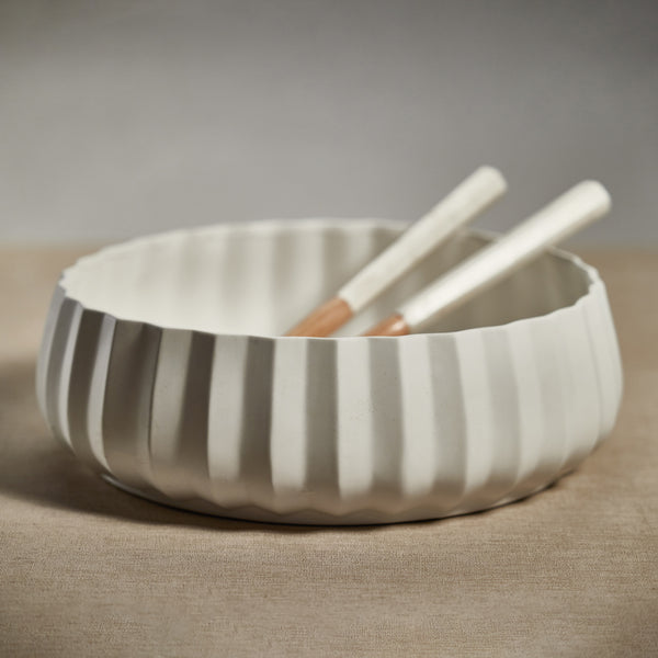Chantria White Ceramic Serving Bowl - Bowl Detail | Bone & Brass