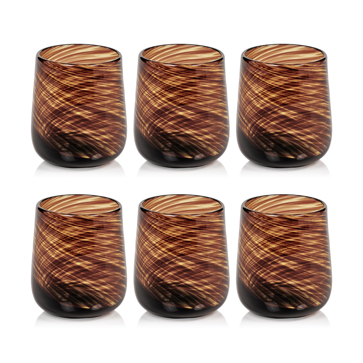 Thalia Tortoise Stemless All Purpose Glasses, Set of 6