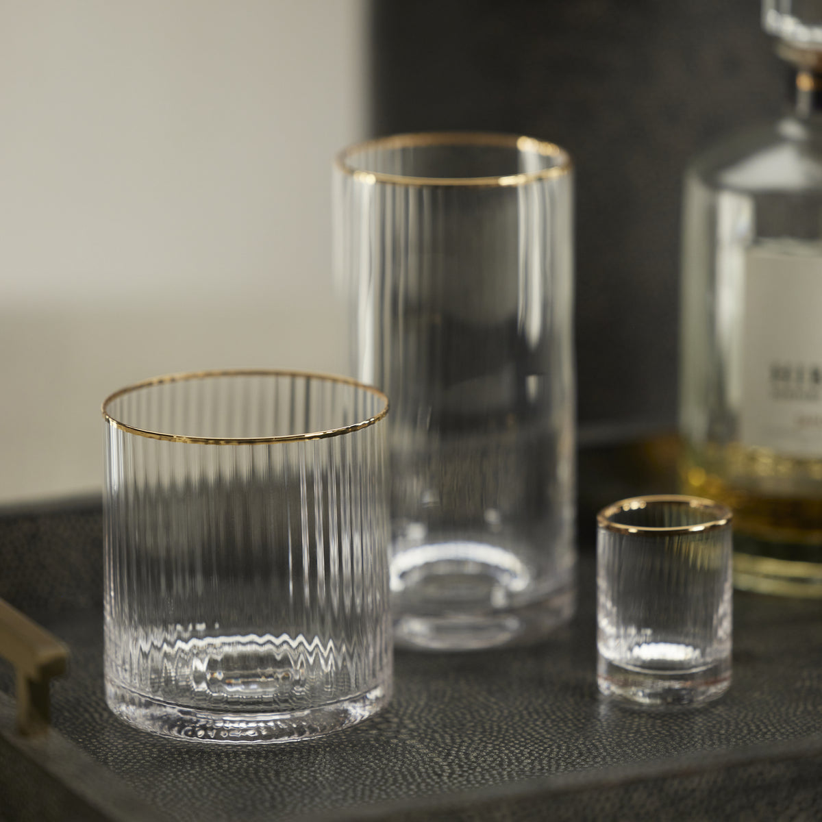 Radiant Highball Glasses with Gold Rim, Set of 6