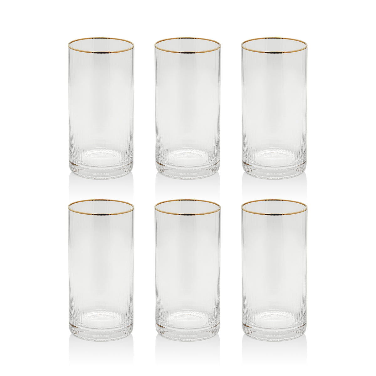 Radiant Highball Glasses with Gold Rim, Set of 6