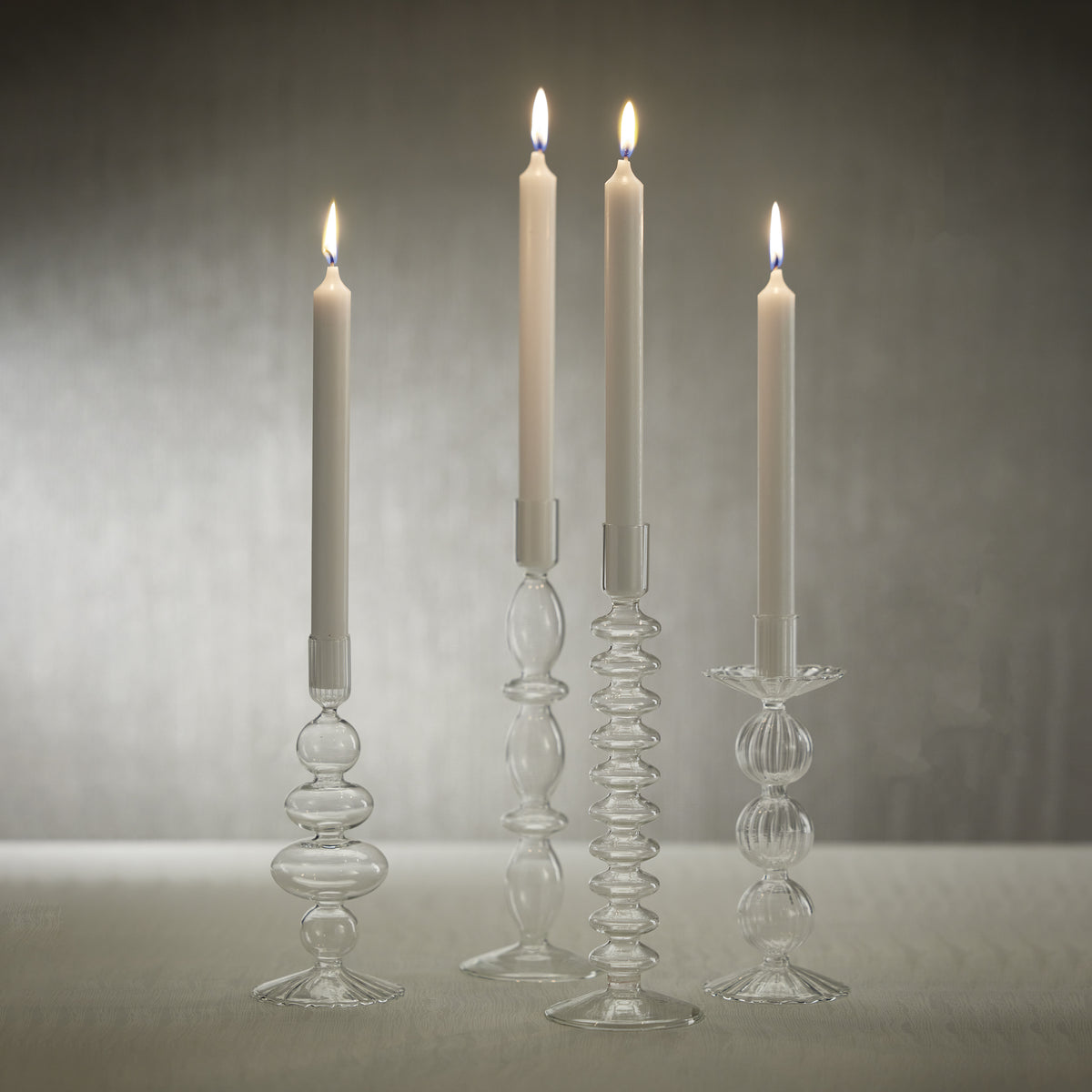 Lauren Glass Taper Candle Holders, Set of 4