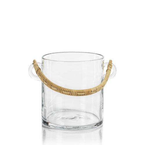 Boros Rattan Handle Glass Ice Bucket | Bone & Brass