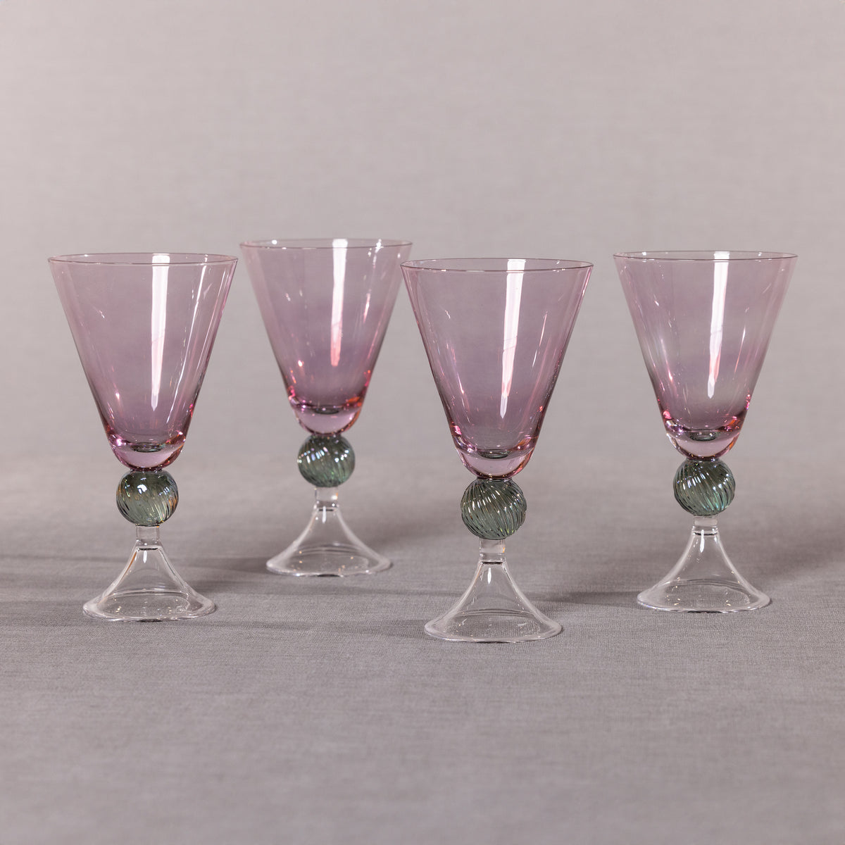 Cali Purple & Green Vintage Stemmed Glasses, Set of 4