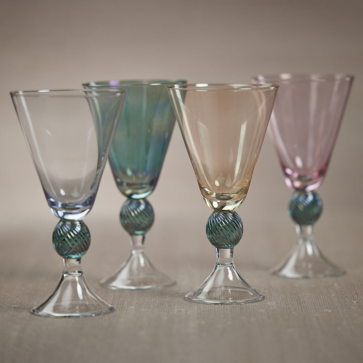 Cali Amber & Green Vintage Stemmed Glasses, Set of 4