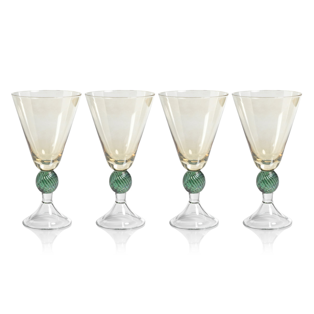 Cali Amber & Green Vintage Stemmed Glasses, Set of 4