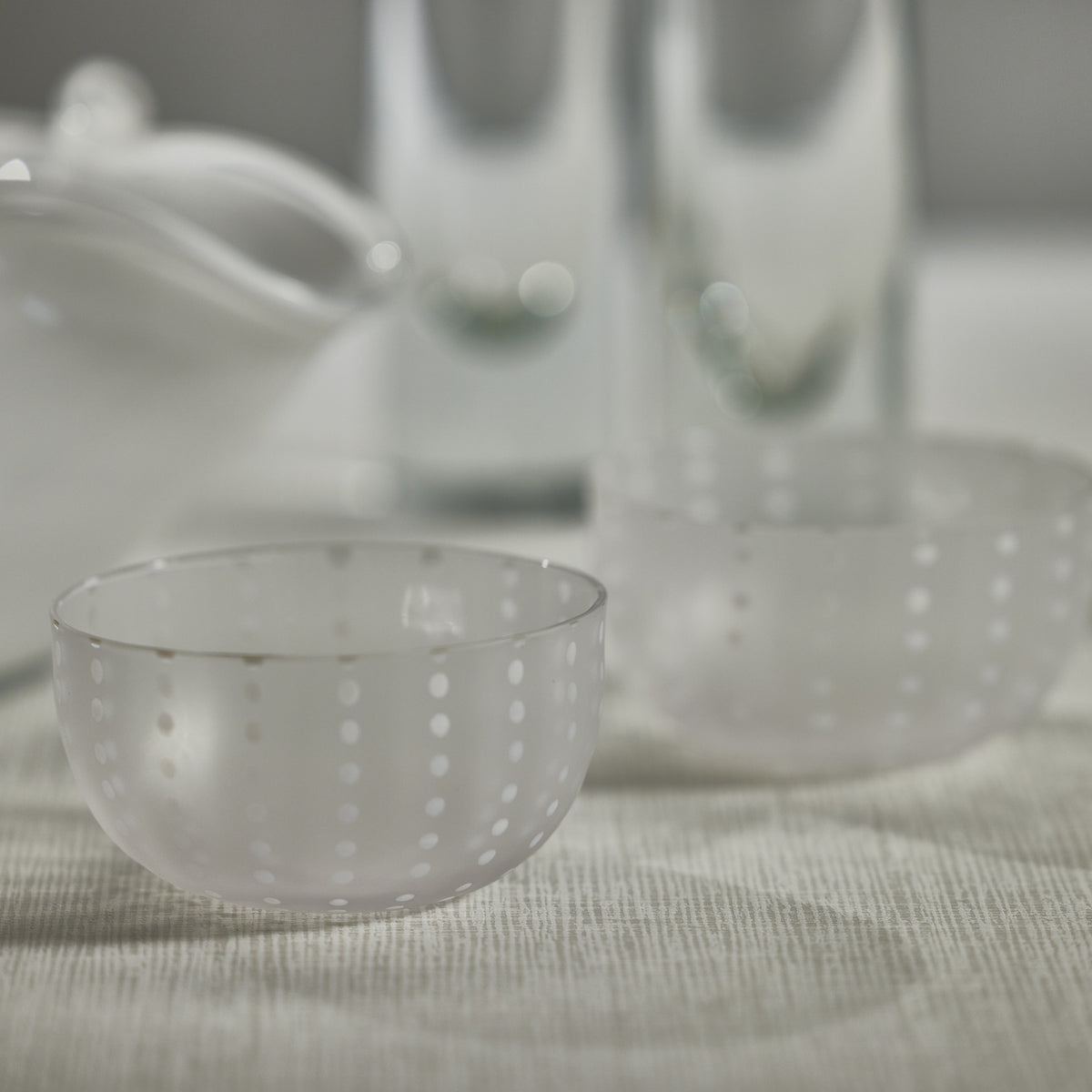 Porto White Dot Condiment Frosted Glass Bowls, Set of 4