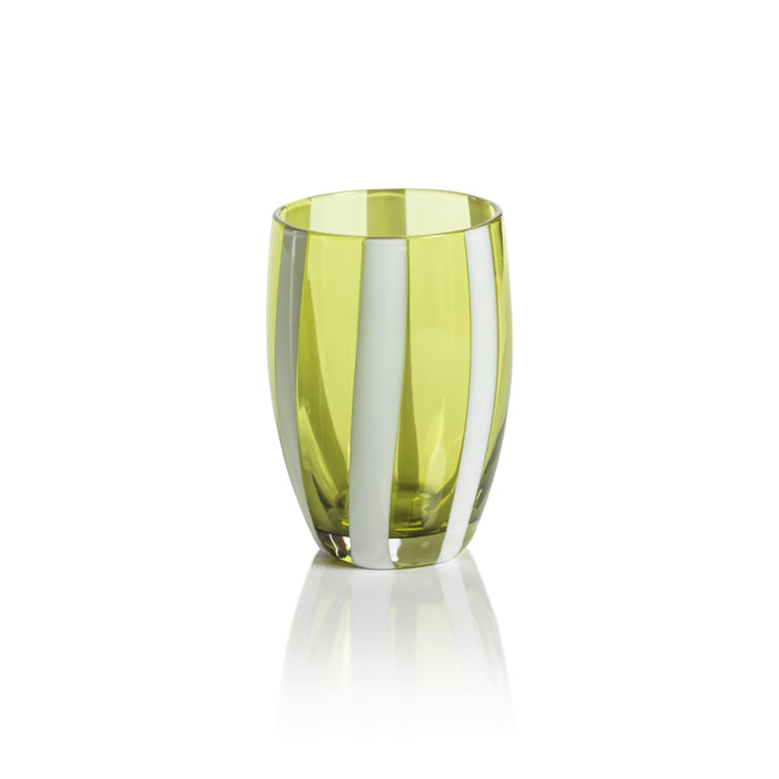 Pesaro Green w/ White Stripes Stemless Glasses, Set of 4