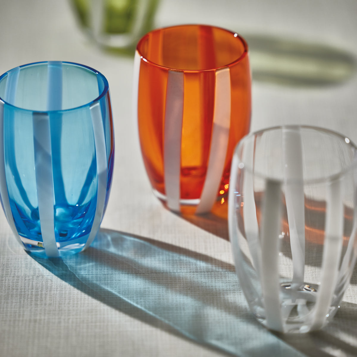 Pesaro Orange w/ White Stripes Stemless Glasses, Set of 4