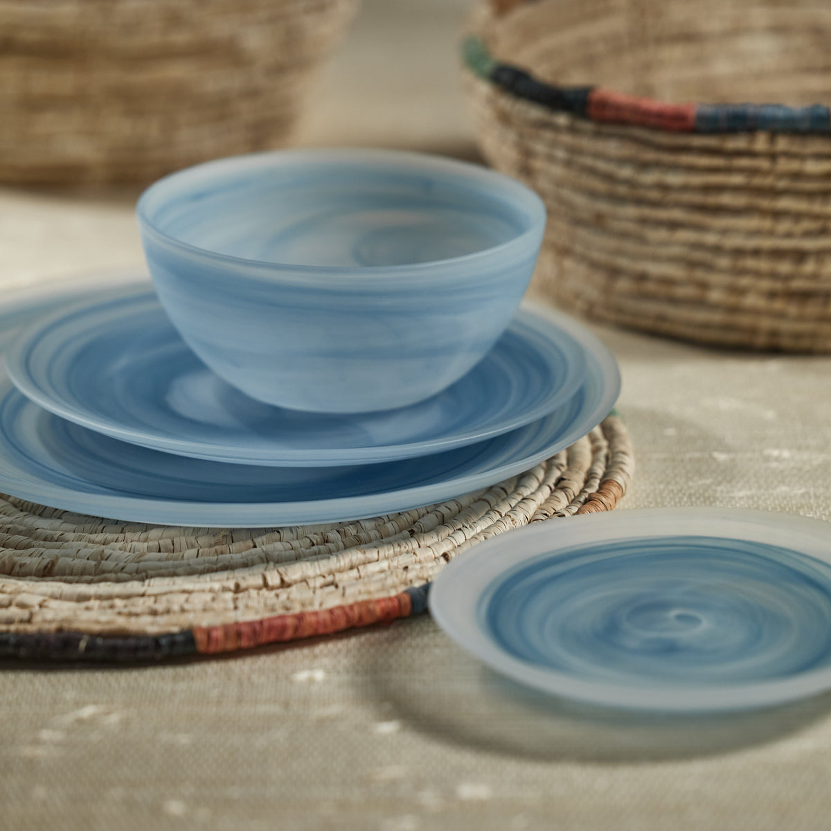 Azur Alabaster Glass Dinner Plates, Set of 4