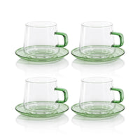 Bagliano Green Glass Tea & Coffee Cups and Saucers, Set of 4