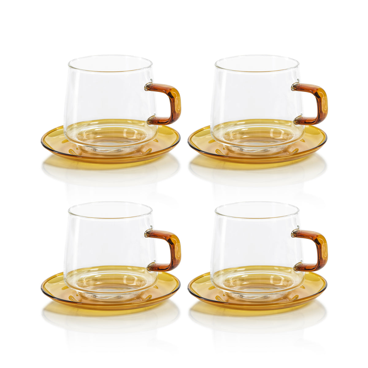 Bagliano Amber Glass Tea & Coffee Cups and Saucers, Set of 4