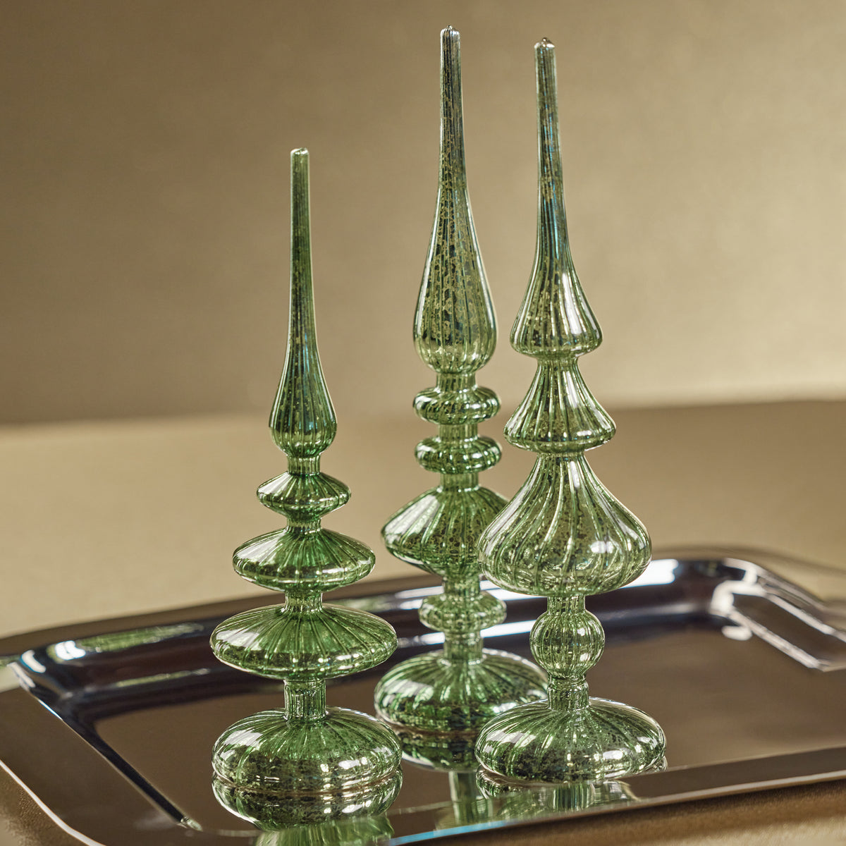Azenor Green LED Tabletop Finials, Set of 2