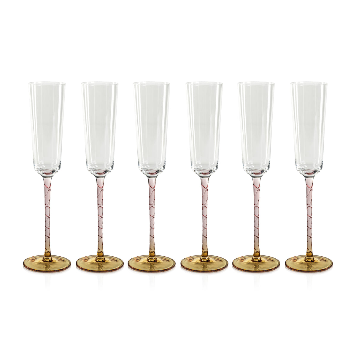 Sachi Amber & Pink Champagne Flutes, Set of 6