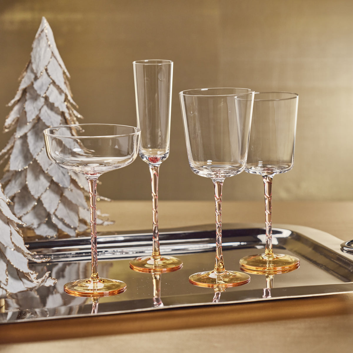 Sachi Amber & PinkRed Wine Glasses, Set of 4